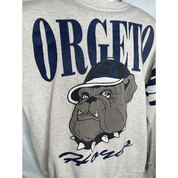 Georgetown University Hoyas Sweatshirt Size M Spell Out Sleeves Distress Vintage - Picture 4 of 13